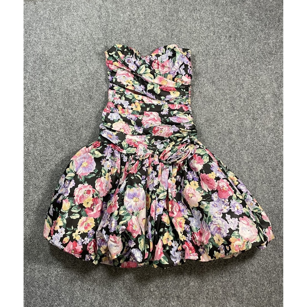 VTG Bubble Hem Dress Positively Ellyn Sz 3/4 Floral USA Union Made Regency 90s
